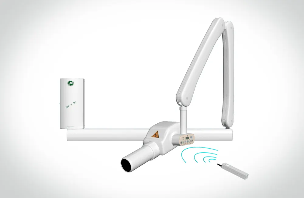 Dental radiography generator setup with stand and remote control for vet clinic