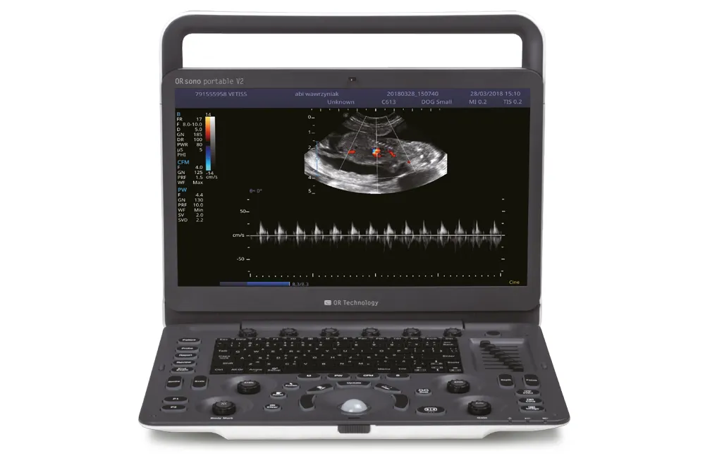 ORsono Portable V2 ultrasound device in open position for veterinary use
