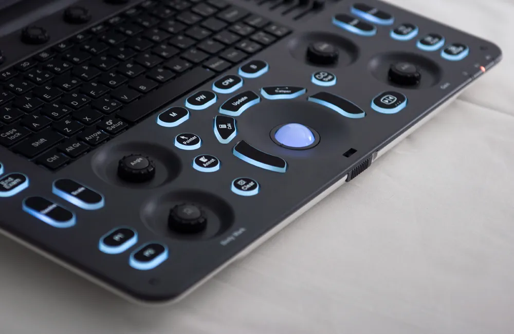 Backlit control panel of ORsono Portable V2 mobile ultrasound system