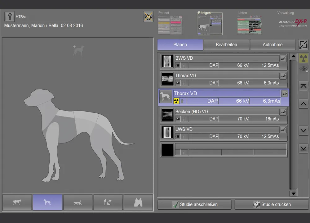 Veterinary radiography planning interface in dicomPACS®DX-R